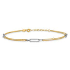 14K Two-tone Polished Diamond-cut 3-Station 9 inch Plus 1 inch Extender - Total 10 inch Anklet