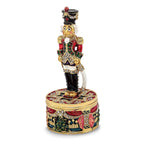 Luxury Giftware by Jere Bejeweled Crystals Gold-tone Enameled CHRISTOPH Nutcracker Trinket Box with Matching 18 Inch Necklace