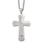 Chisel Stainless Steel Polished Lord's Prayer Cross Pendant on a 24 inch Curb Chain Necklace