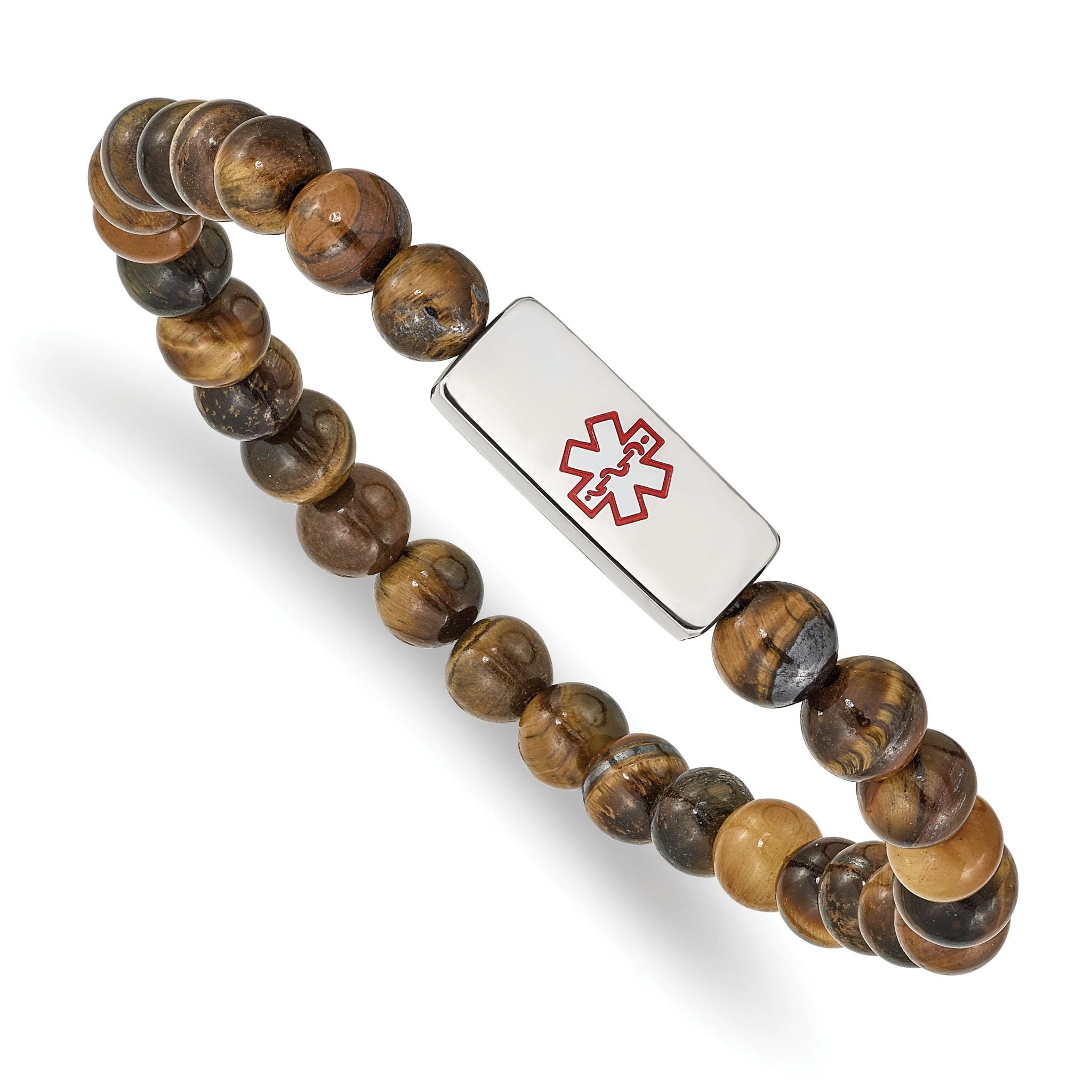 Stainless Steel Polished Medical ID Tiger's Eye Bead Stretch Bracelet Main image