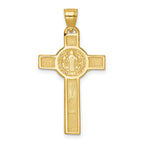 14K Gold San Benito Crucifix Pendant, Reversible Polished Design