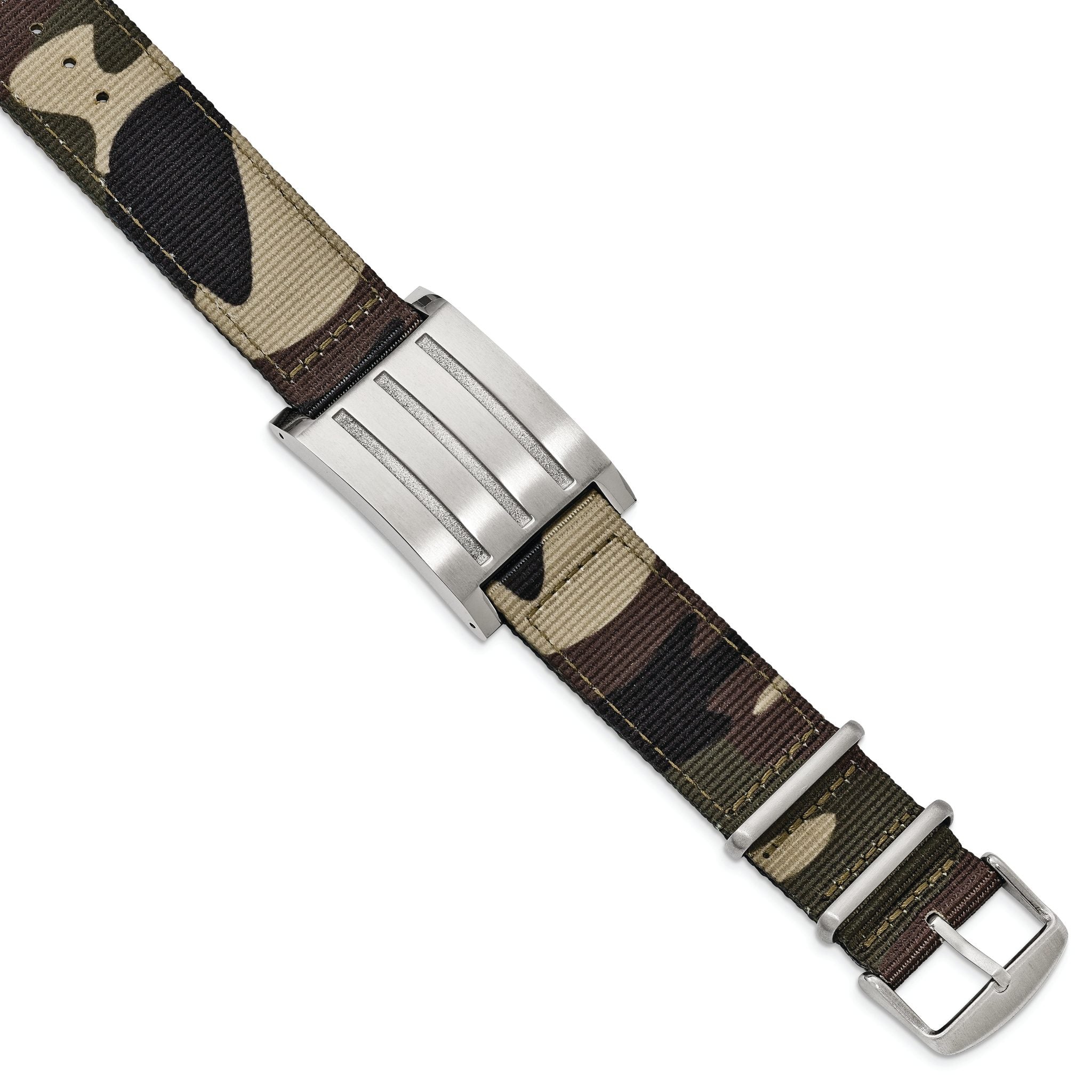 Stainless Steel Brushed and Polished Camo Fabric Adj. ID Bracelet Main image