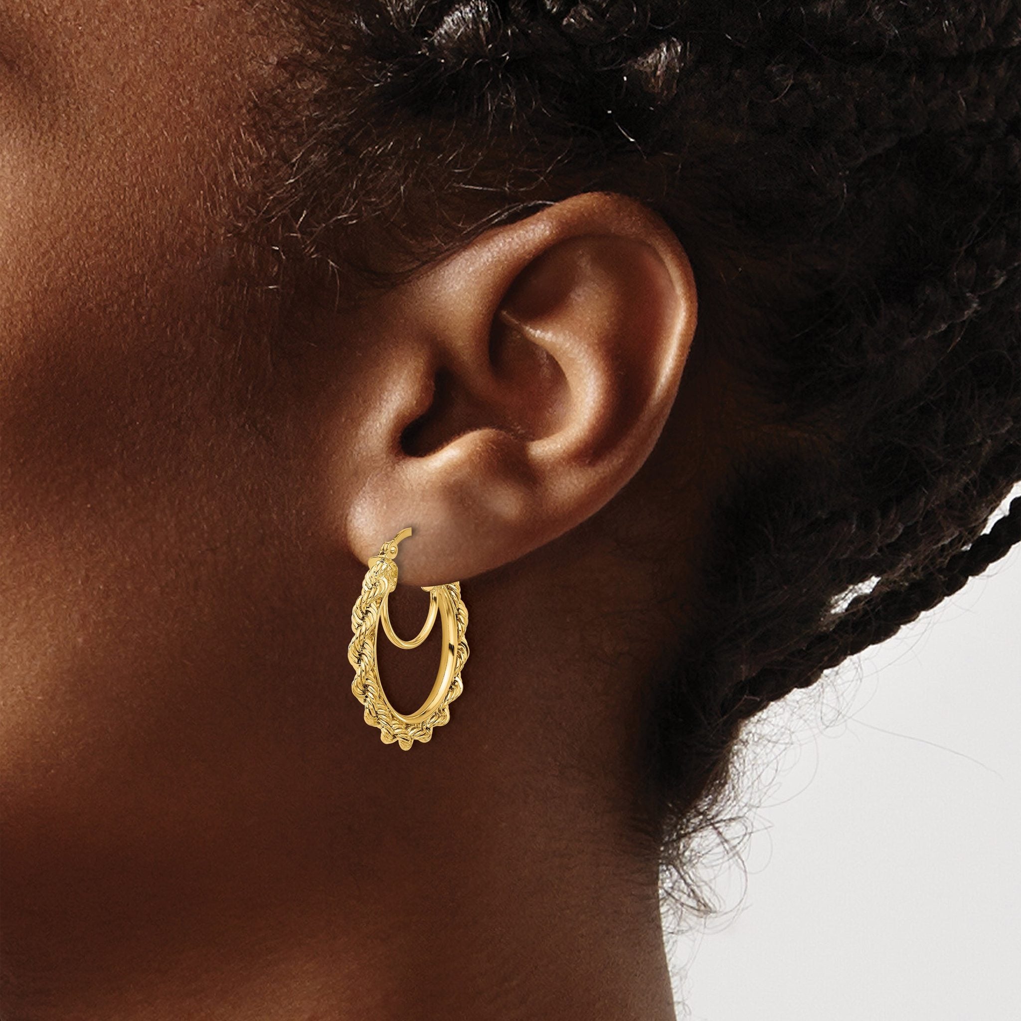 10k Polished and D/C Rope 2.95mm Hoop Earrings