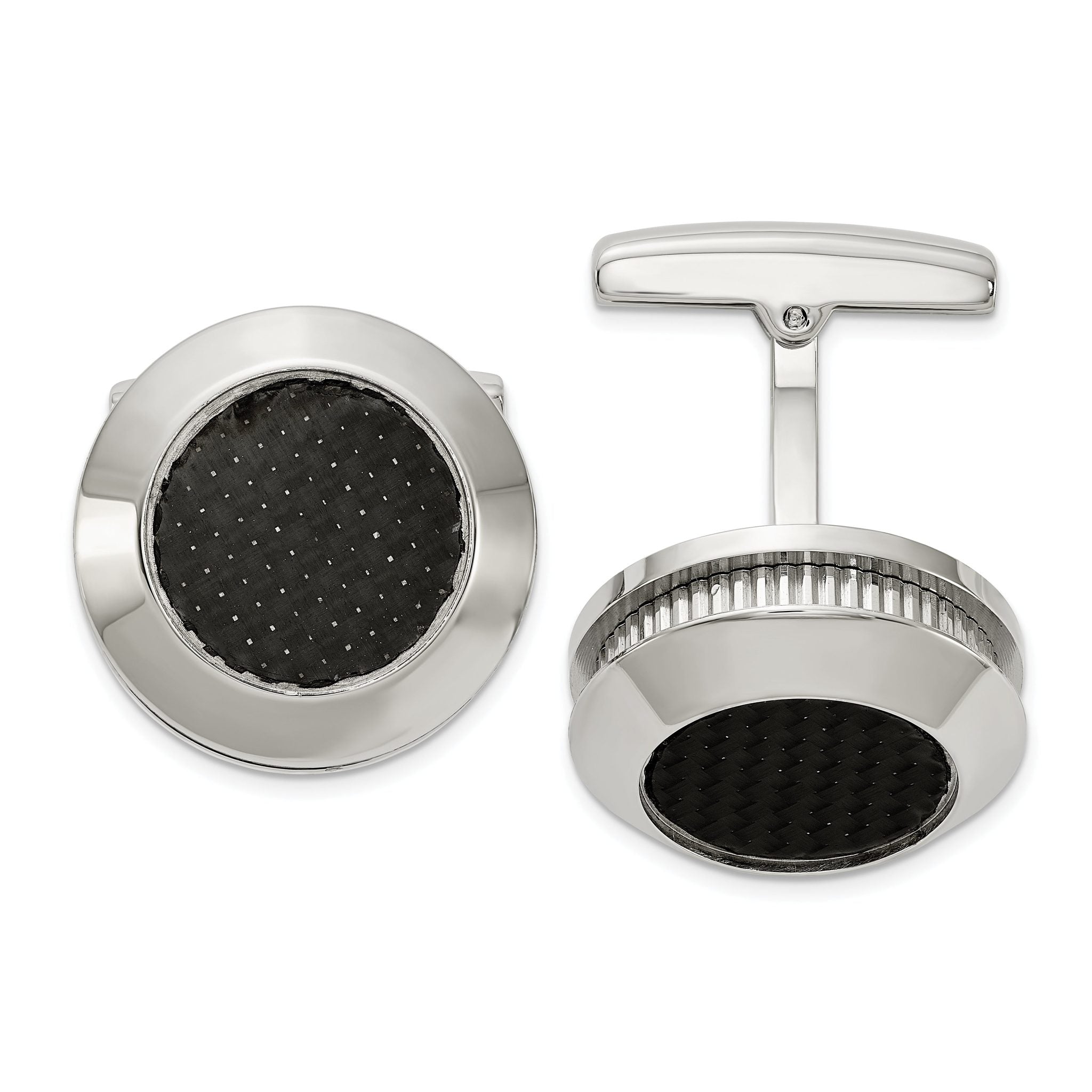 Stainless Steel Black Carbon Fiber Inlay Cuff Links Main image