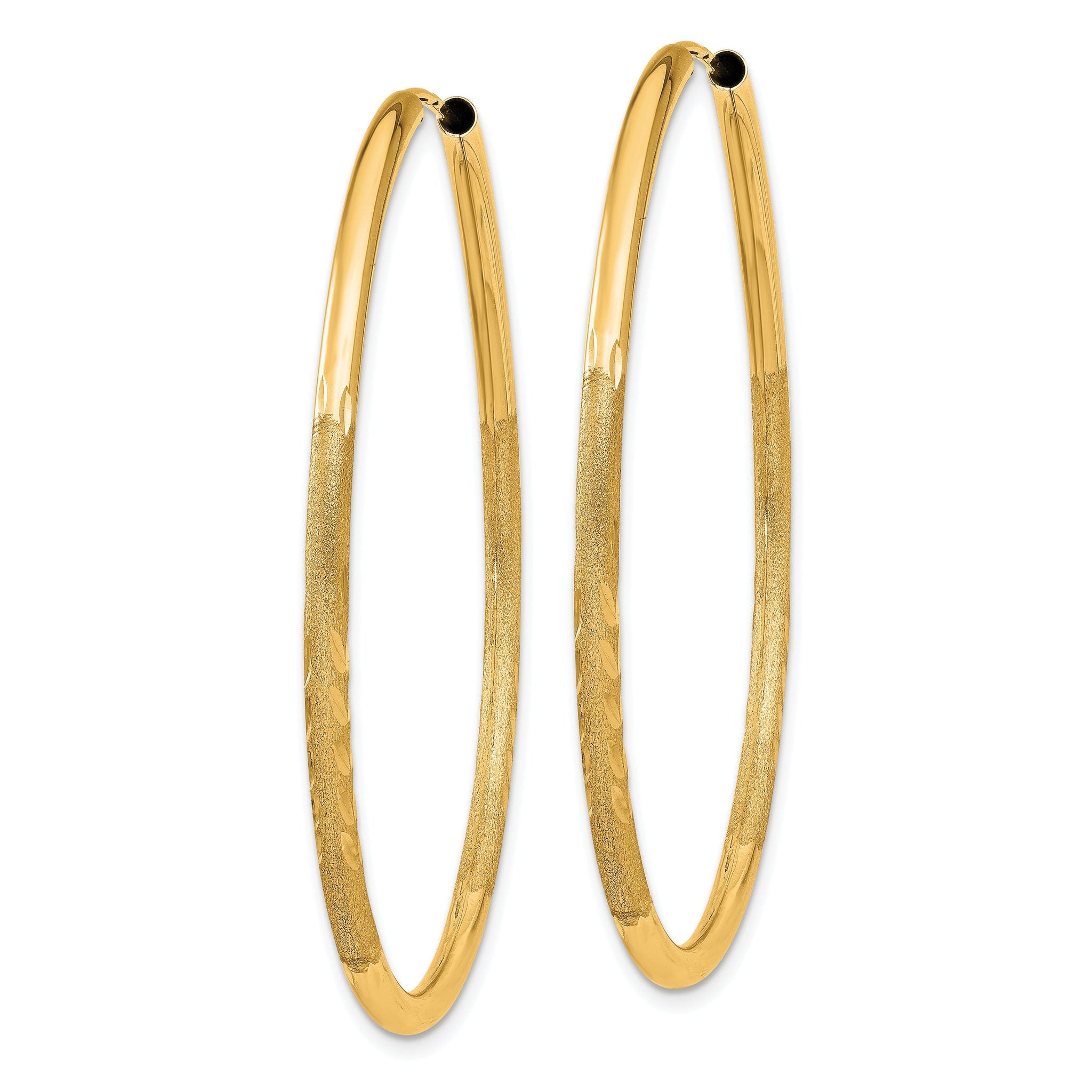 14k 2mm Satin Diamond-cut Endless Hoop Earrings Secondary image
