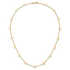 14K Gold Heart Link Necklace with Polished Open Hearts and 17-Station Design