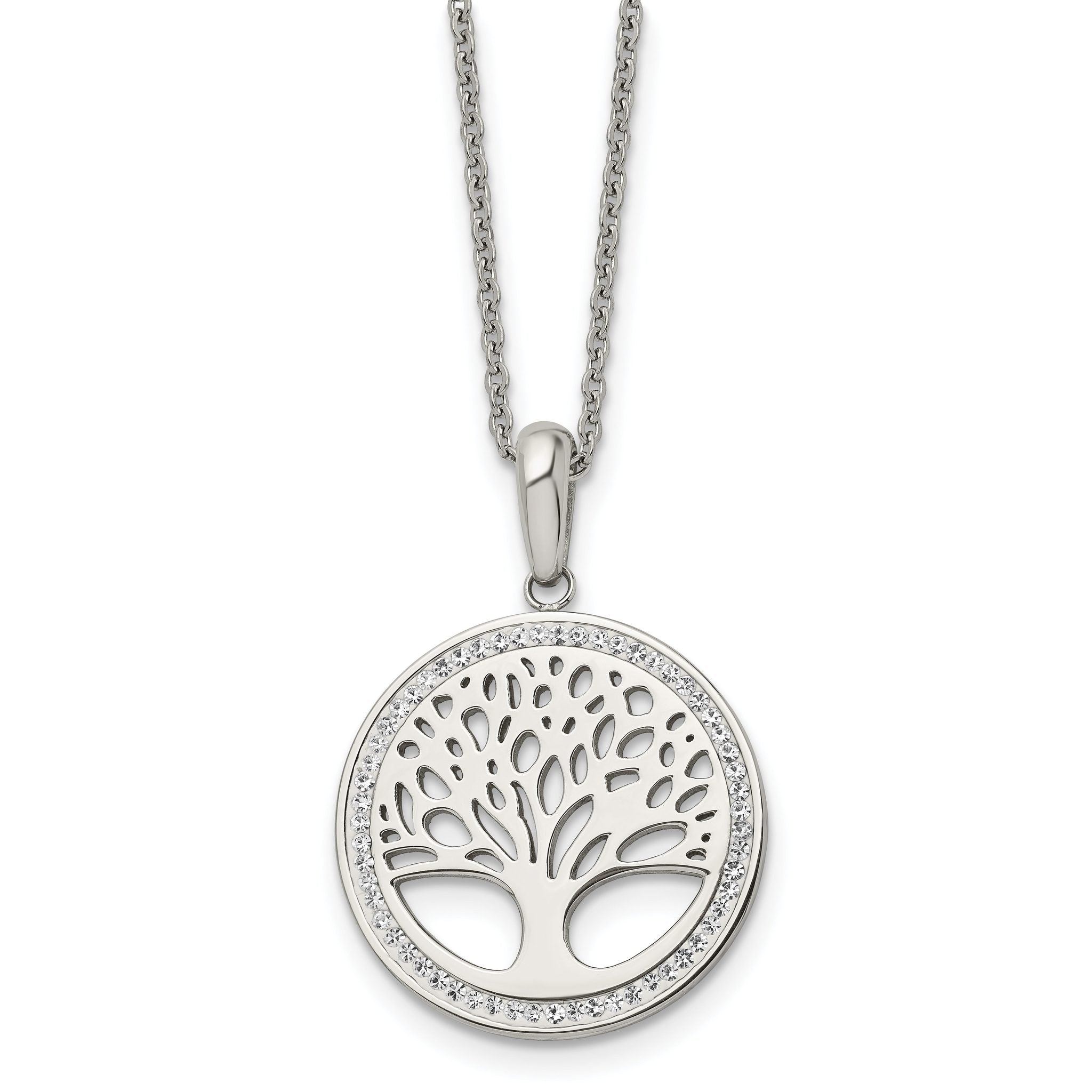 Chisel Stainless Steel Polished with Preciosa Crystal Tree of Life Pendant on a 16 inch Cable Chain with 2 inch Extension Necklace Main image