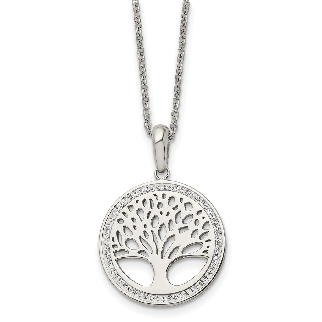 Chisel Stainless Steel Polished with Preciosa Crystal Tree of Life Pendant on a 16 inch Cable Chain with 2 inch Extension Necklace