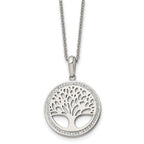 Chisel Stainless Steel Polished with Preciosa Crystal Tree of Life Pendant on a 16 inch Cable Chain with 2 inch Extension Necklace