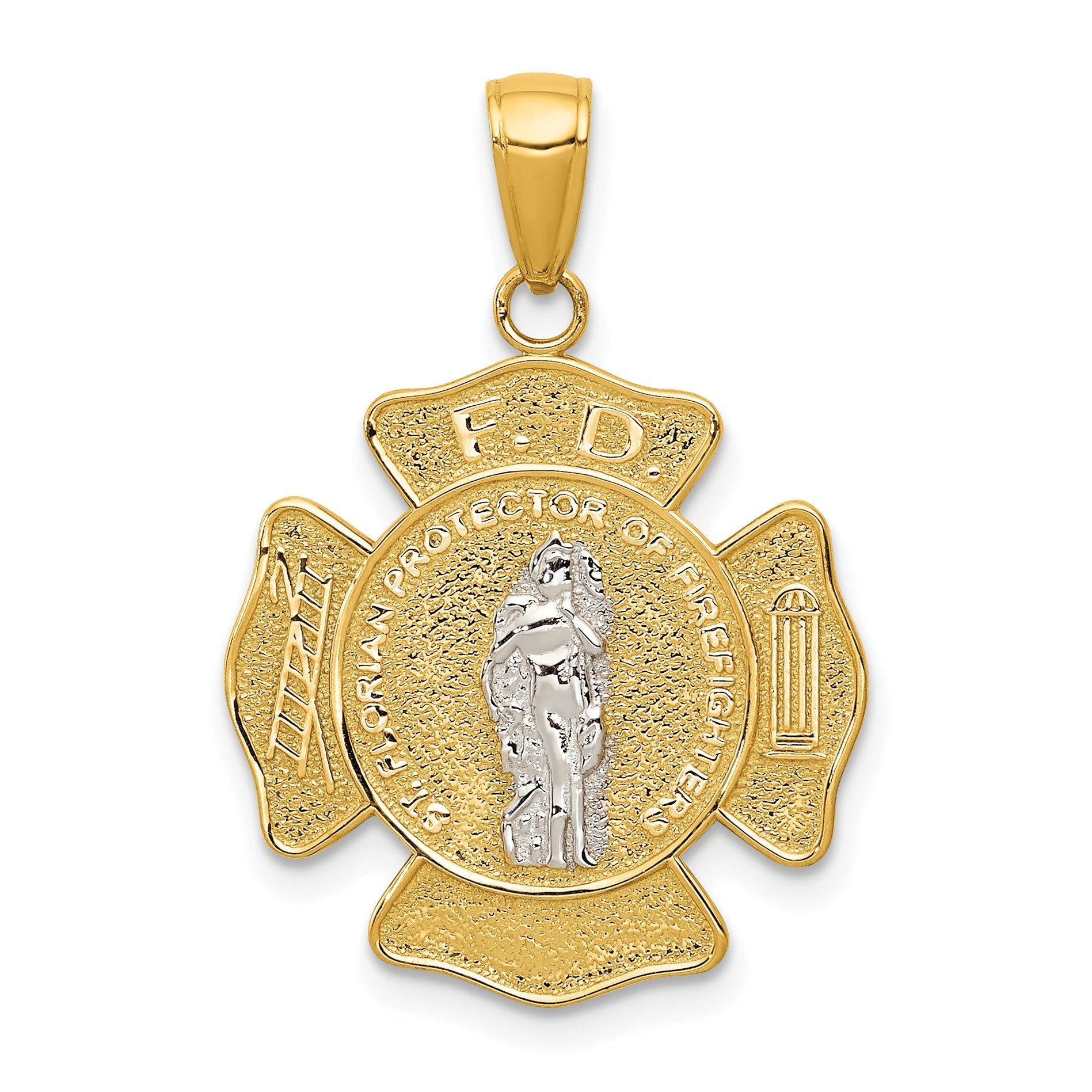 14K Two-Tone Saint Florian Medal Pendant with Polished Finish Solid Design Main image