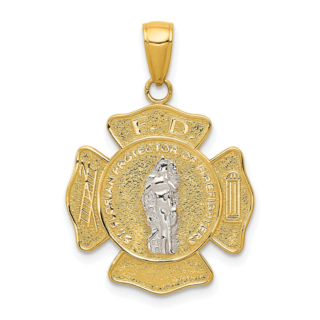 14K Two-Tone Saint Florian Medal Pendant with Polished Finish Solid Design