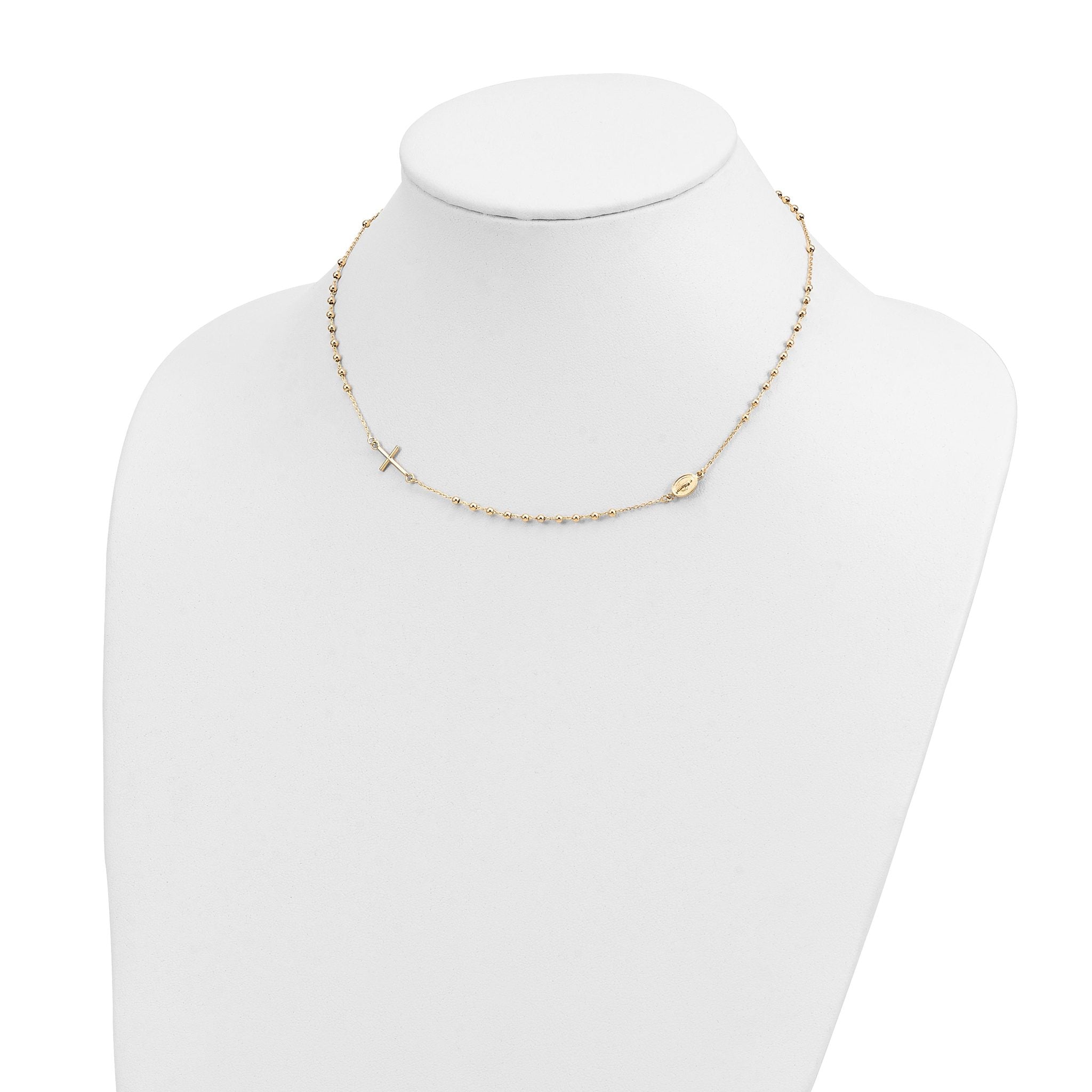 14K Gold Polished Rosary Necklace with Cross  Elegant Women's Faith Symbol