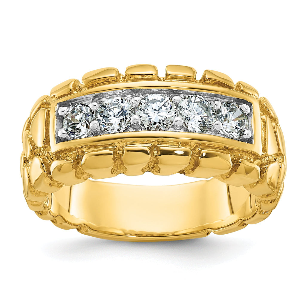 14k Mens 1 carat Diamond 5-Stone Nugget Complete Ring