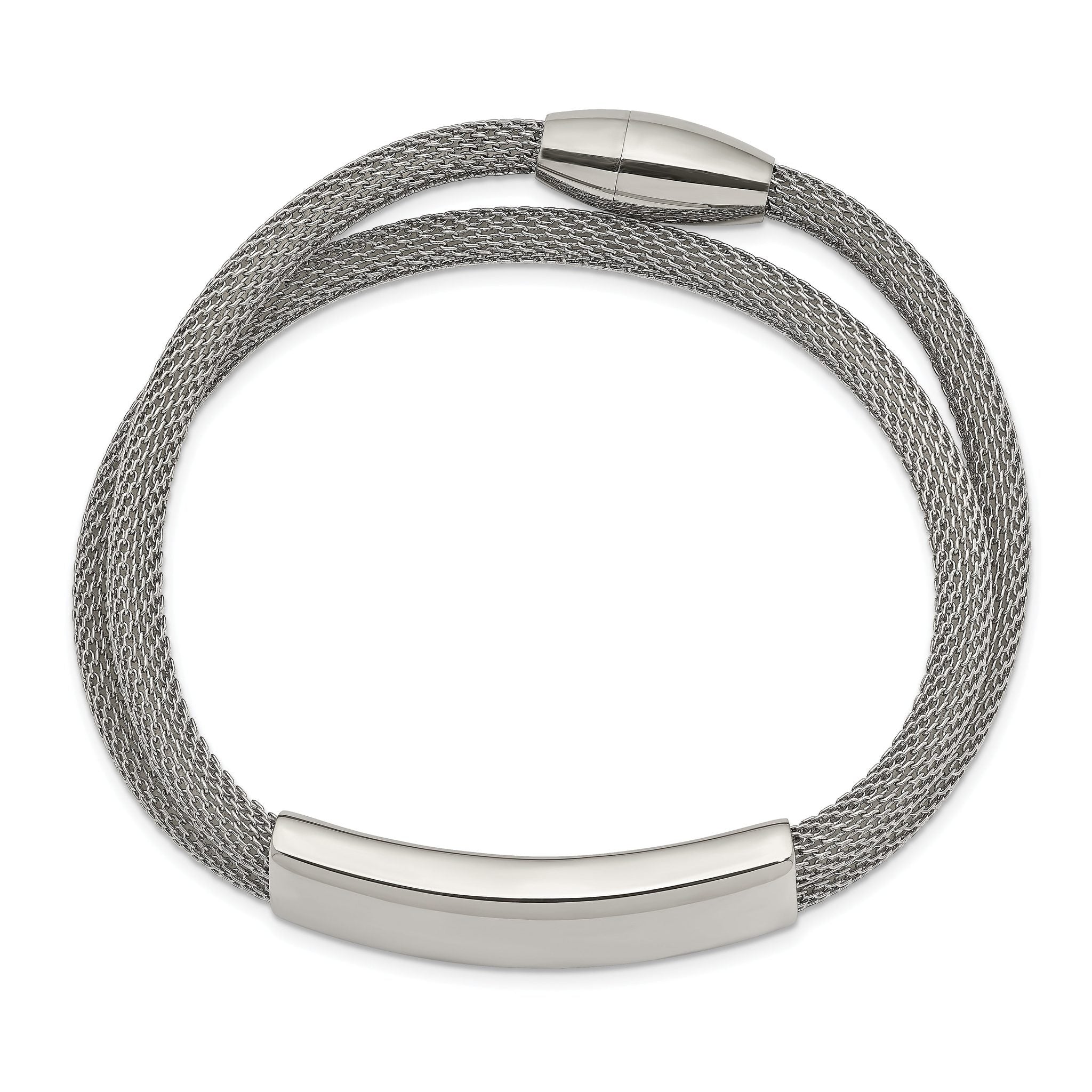 Stainless Steel Polished Mesh 2-Strand Adjustable ID Bracelet for Women Secondary image