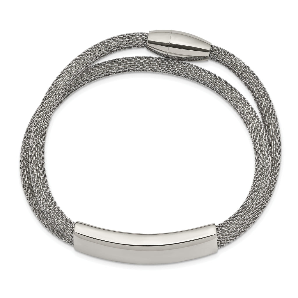 Stainless Steel Polished Mesh 2-Strand Adjustable ID Bracelet for Women