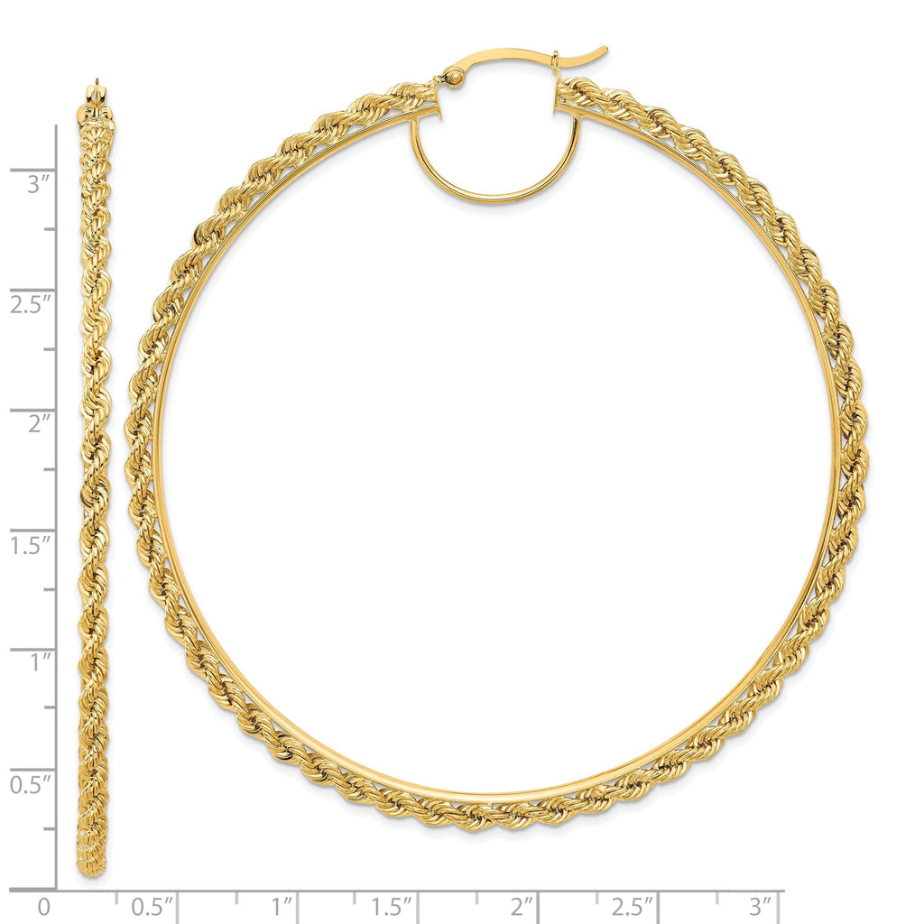 14k Polished and D/C Rope 2.95mm Hoop Earrings