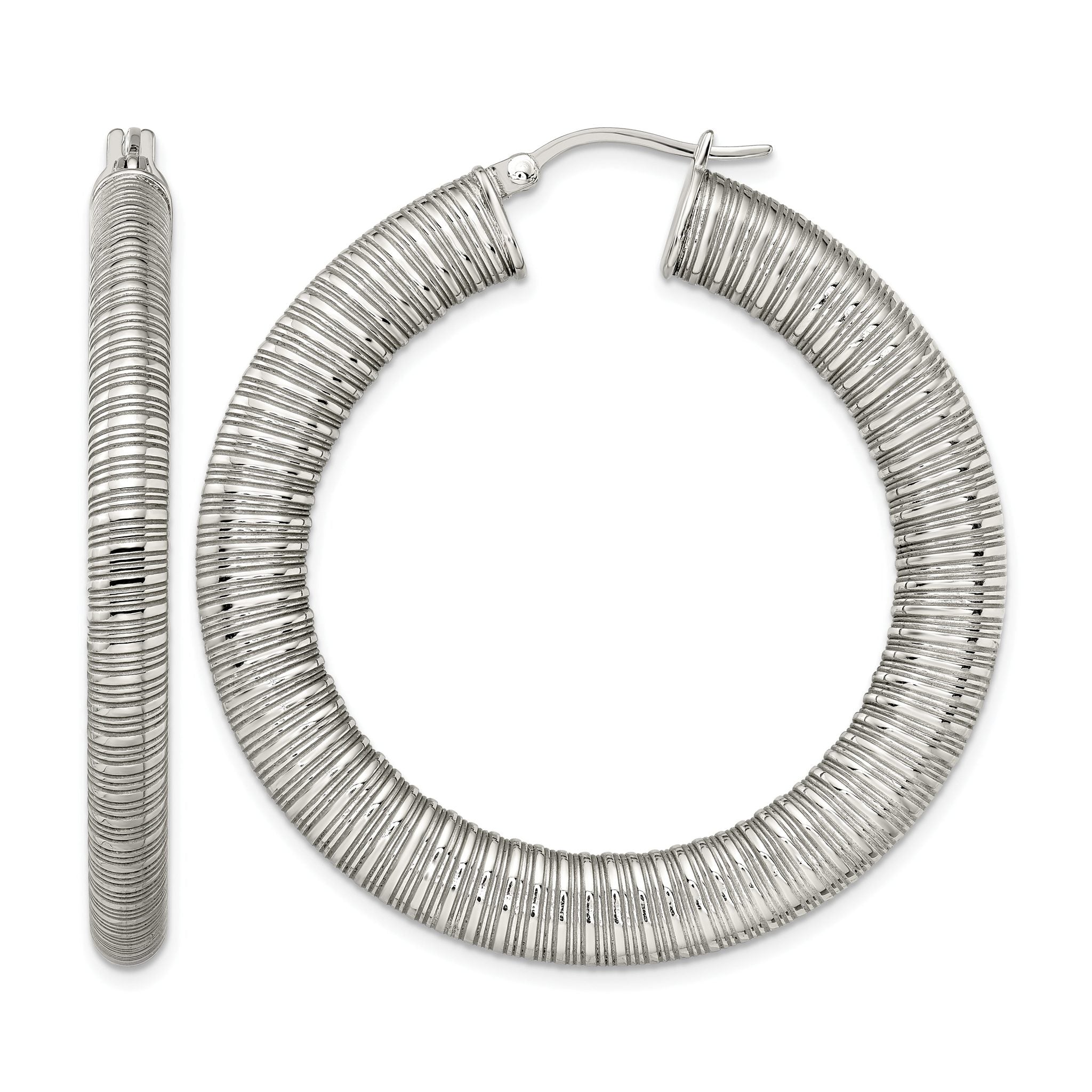 Stainless Steel Polished Textured Hoop Earrings for Women Main image