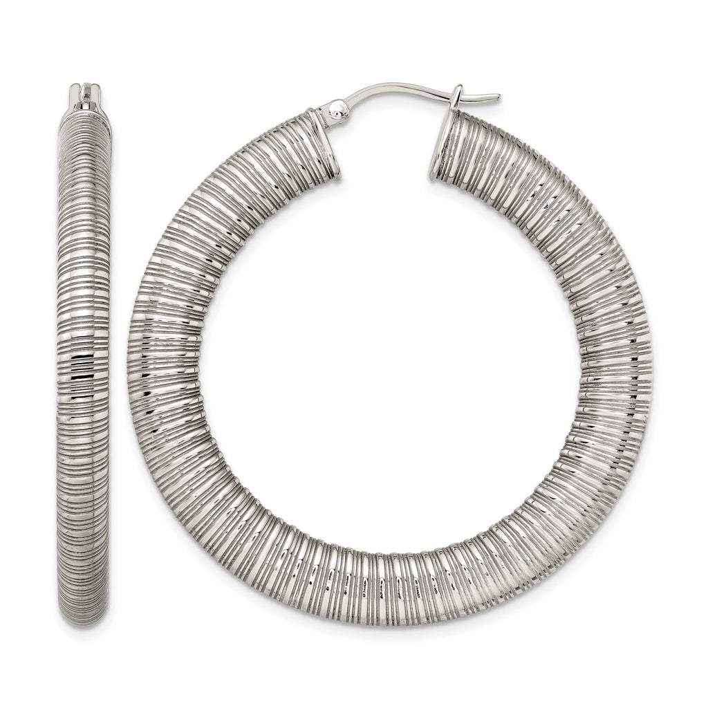 Stainless Steel Polished Textured Hoop Earrings for Women
