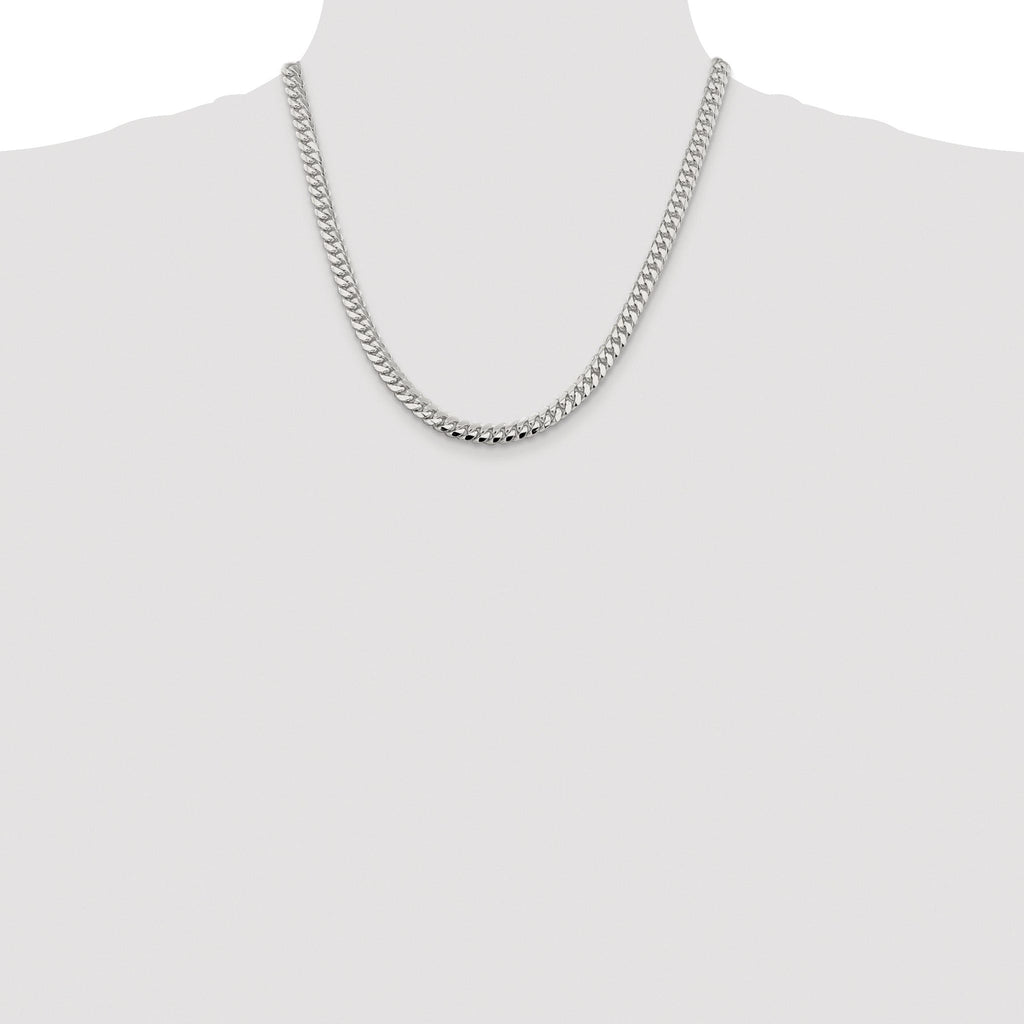 Sterling Silver Rhodium-plated 6.4mm Polished Domed Curb Chain
