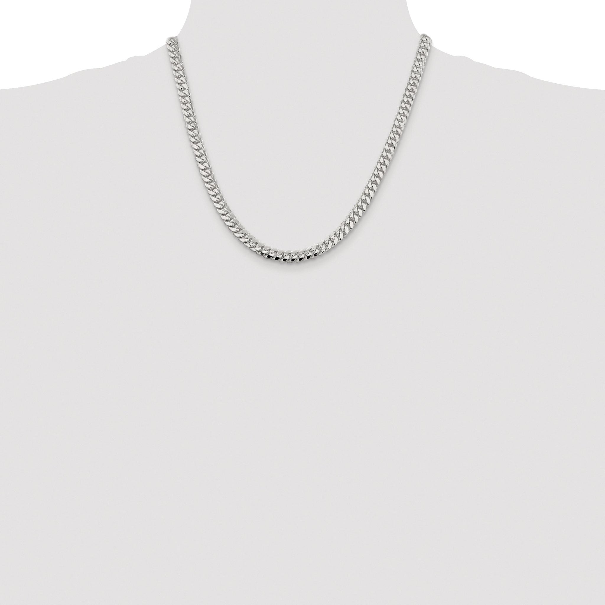 Sterling Silver Rhodium-plated 6.4mm Polished Domed Curb Chain