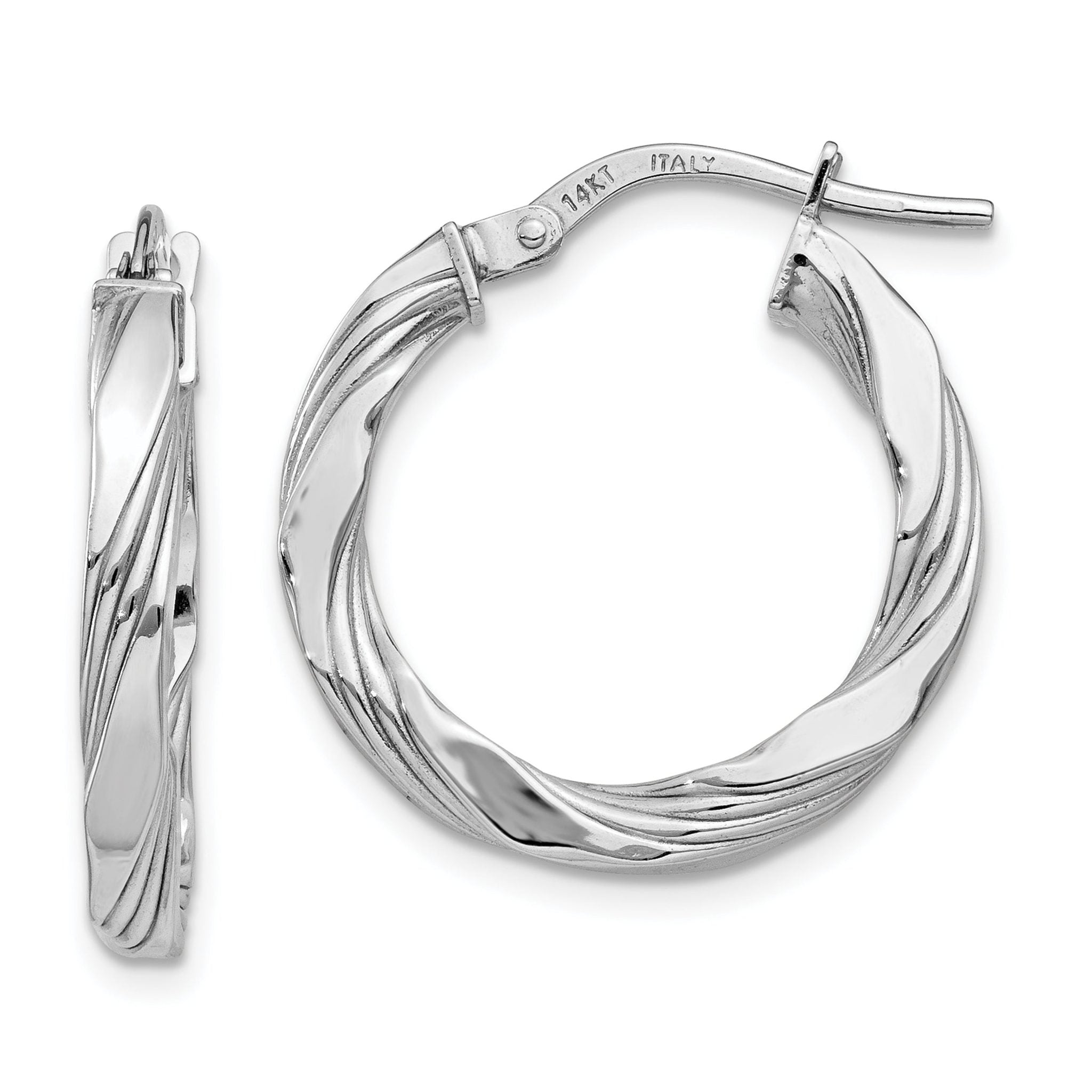 14K White Gold Twisted Textured Hoop Earrings Main image