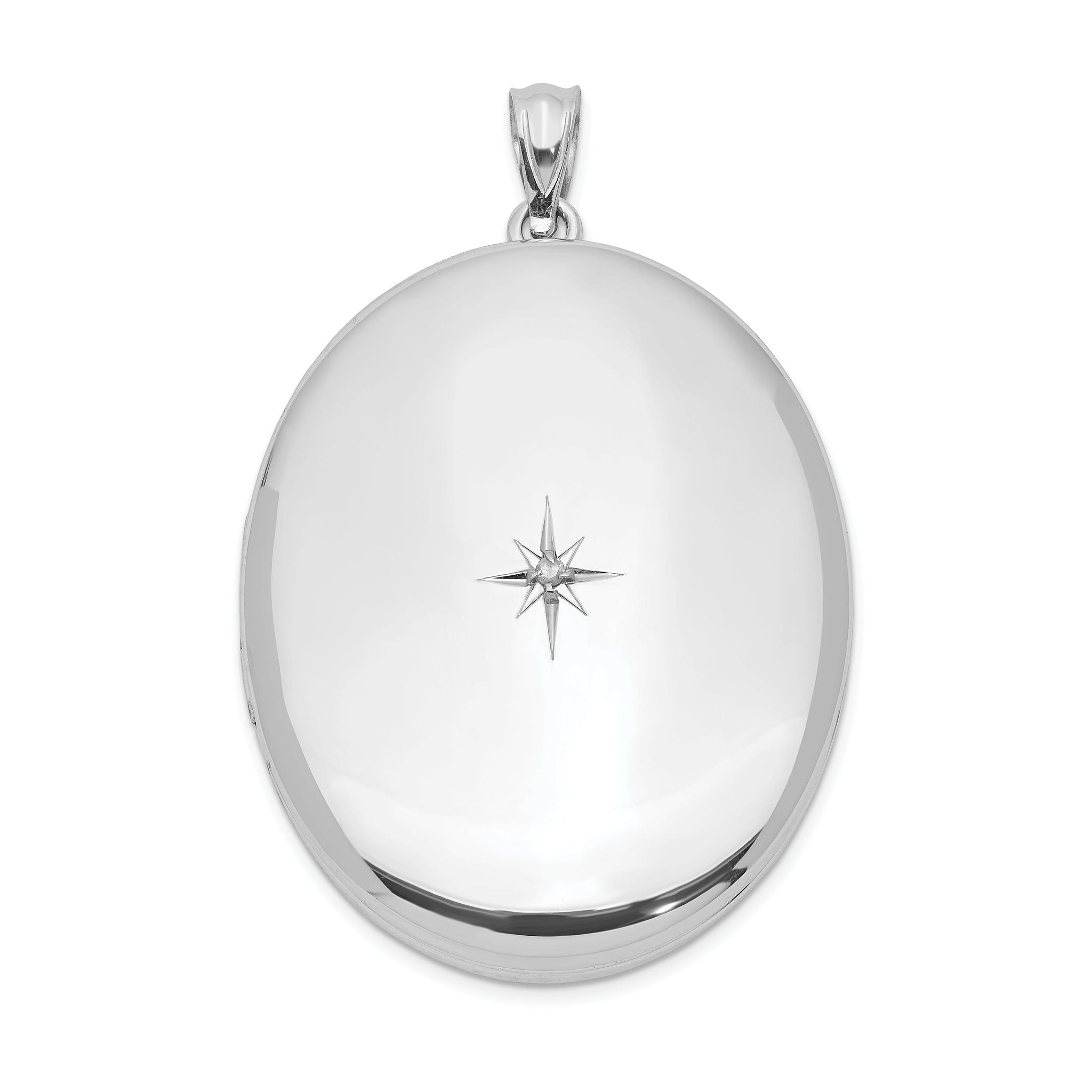 Sterling Silver Rhodium-plated & Diamond Polished 34mm Oval Locket Main image