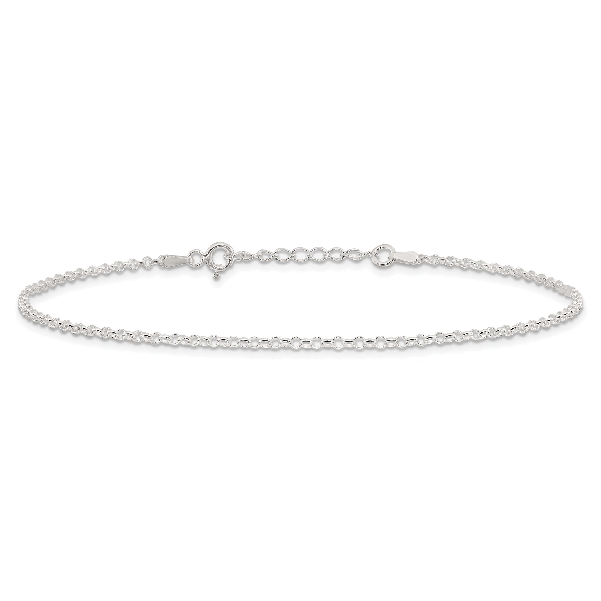 Sterling Silver 2mm Rolo Chain 9 inch Plus 1 inch Extender - Total 10 inch Anklet