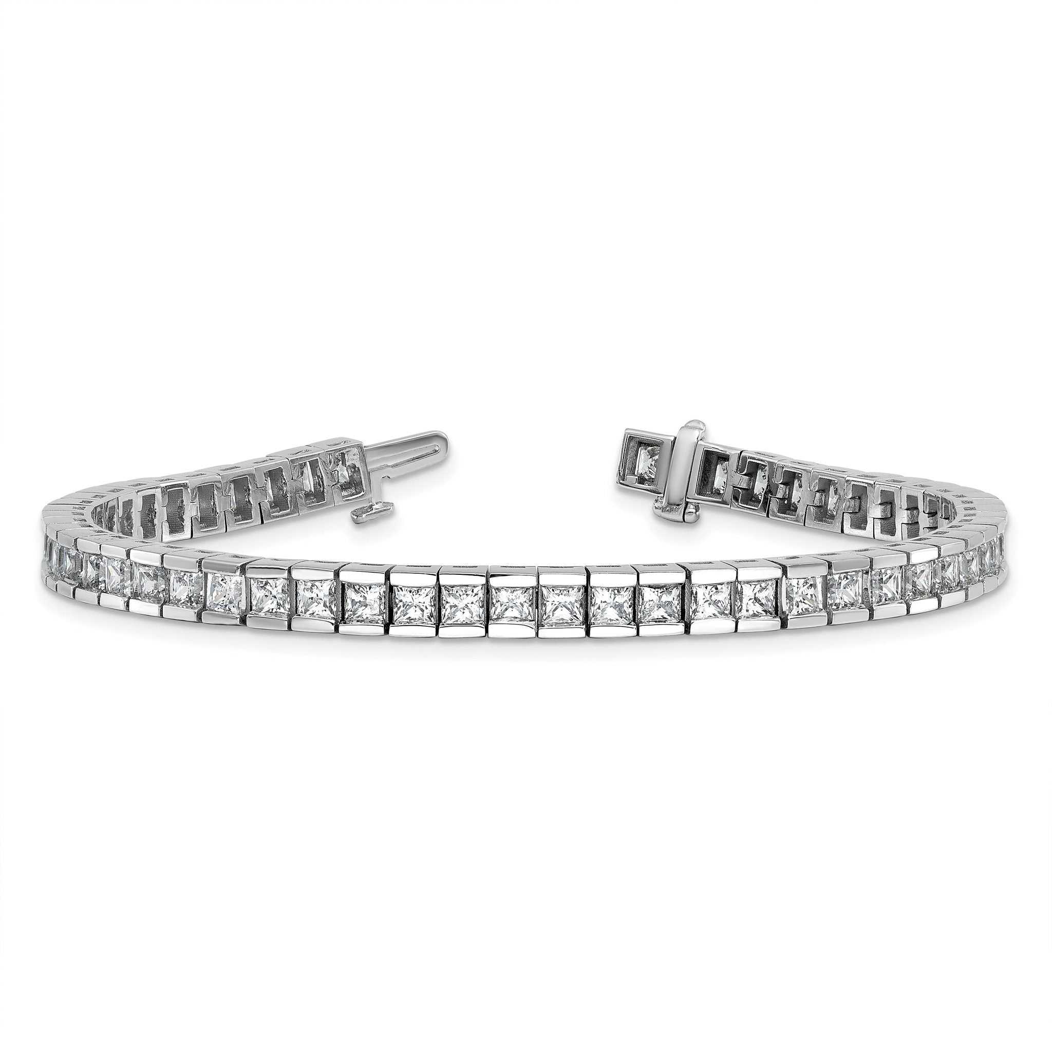 14k White Gold 10 carat Lab Grown Diamond VS+ F+ Complete Princess Bezel Set Tennis Bracelet