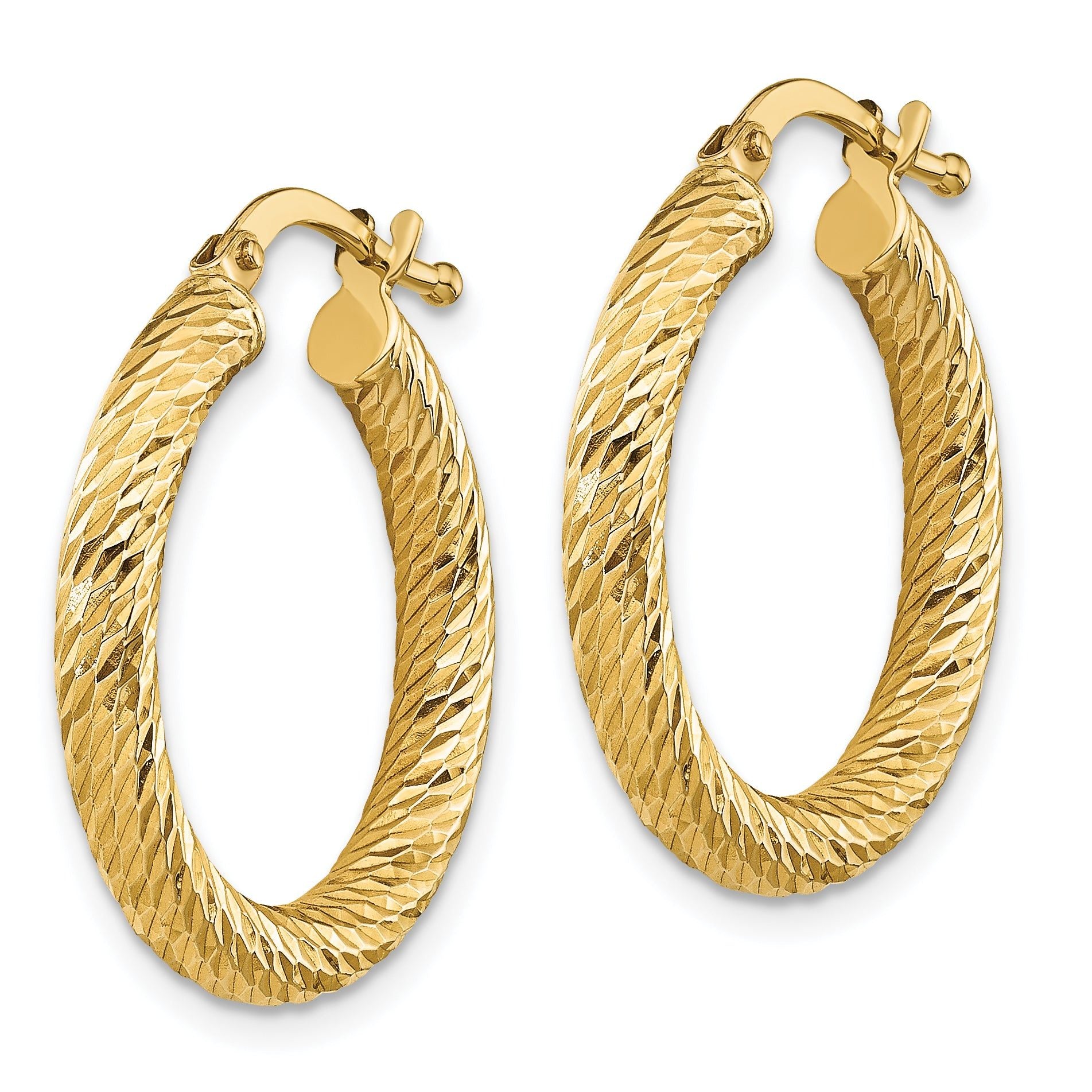 14k Polished 3mm Diamond-cut Round Hoop Earrings Secondary image
