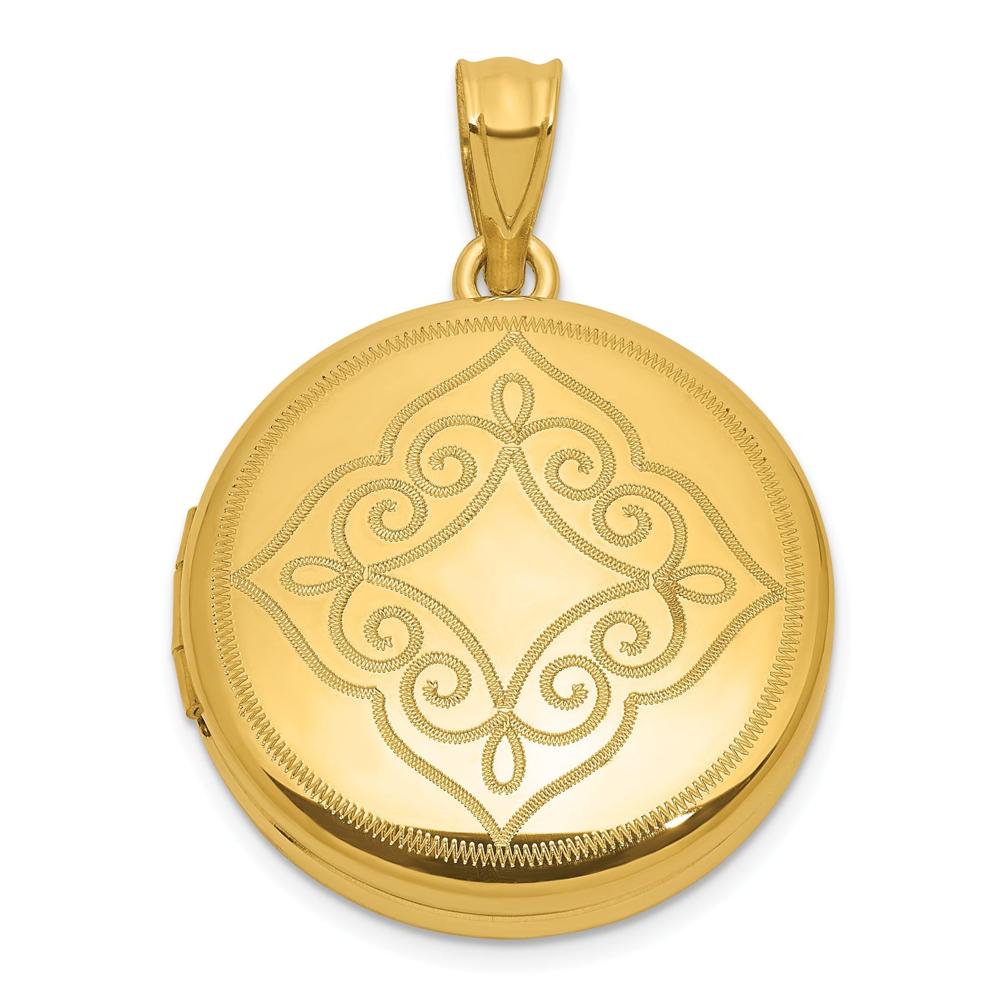 Sterling Silver Gold-plated Polished Front/Brushed Back Fancy Lace Design 20mm Round Locket Main image