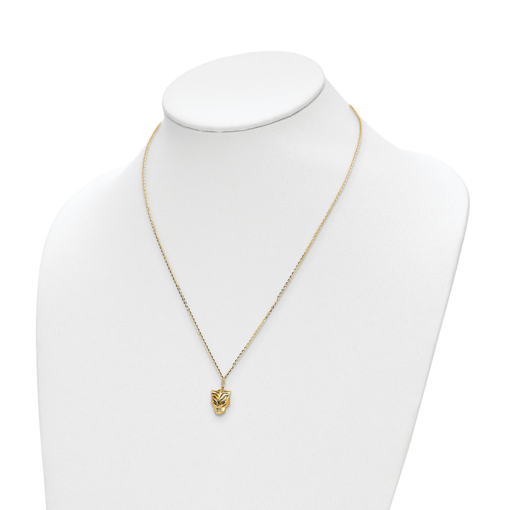 14k Polished D/C Green Enamel Tiger Necklace