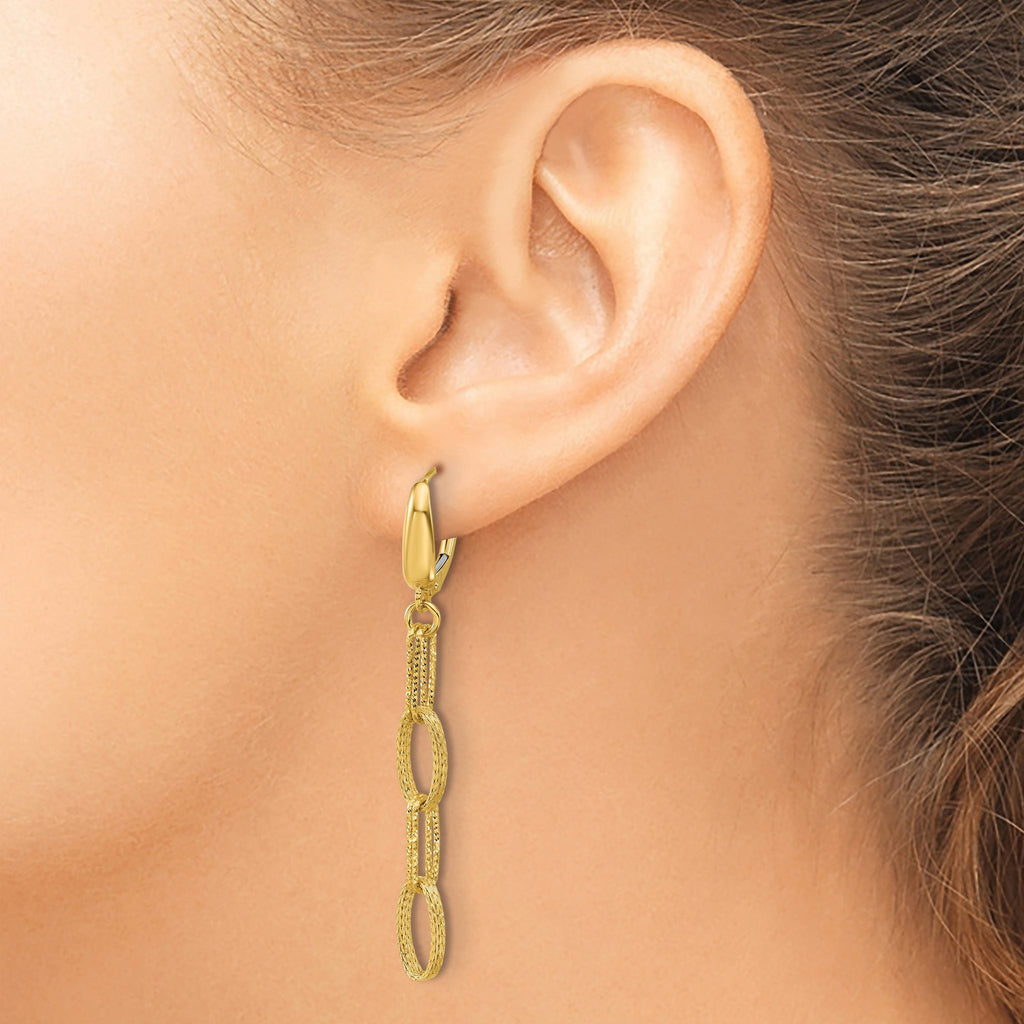 14K Polish/Texture/Dia-cut Fancy Oval Link Dangle Earrings