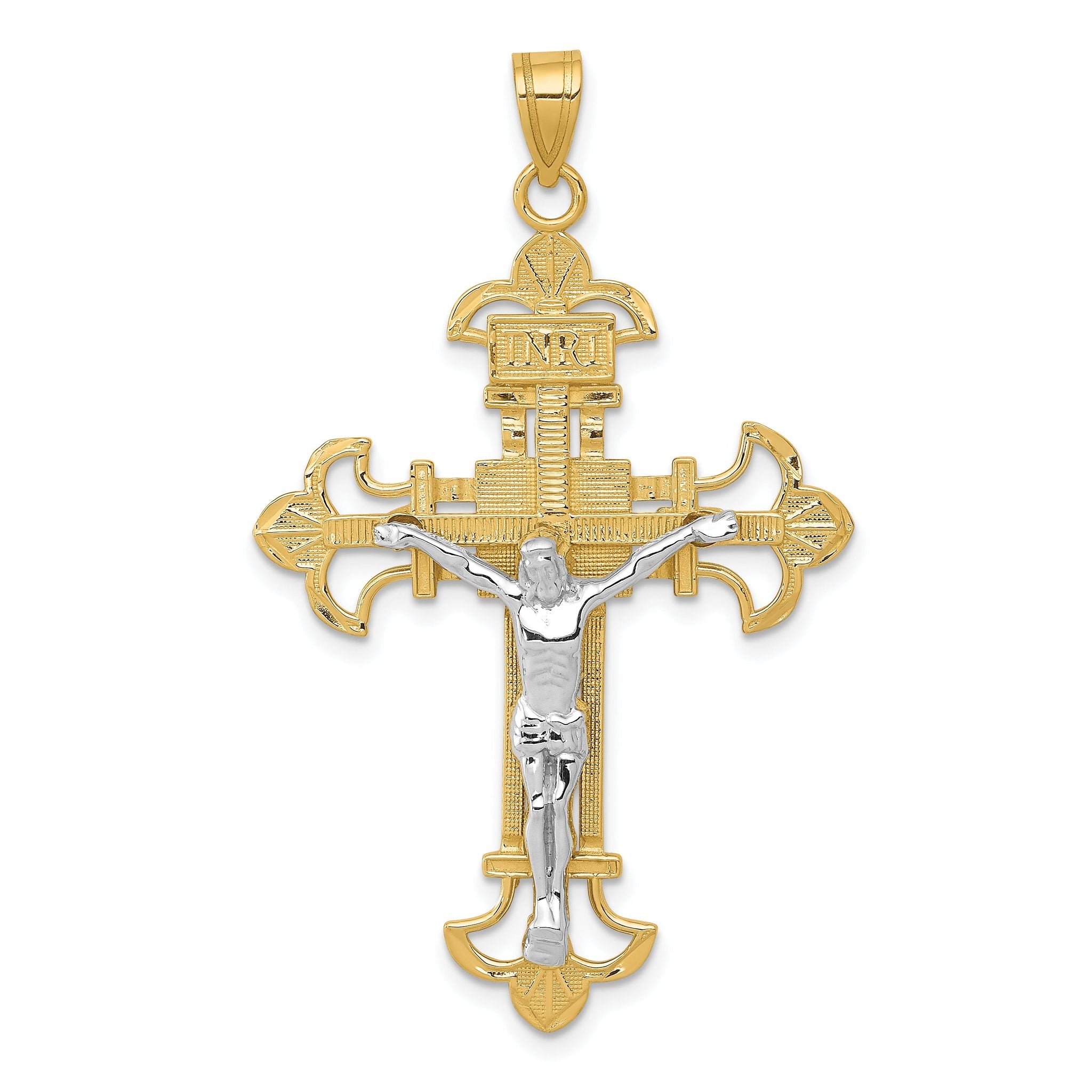 10K Two-tone INRI Crucifix Pendant