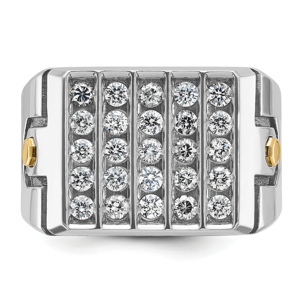 14k Two-tone with Black Rhodium Men's Polished and Grooved 5-Row 1 3/4 Carat AA Quality Diamond Clus