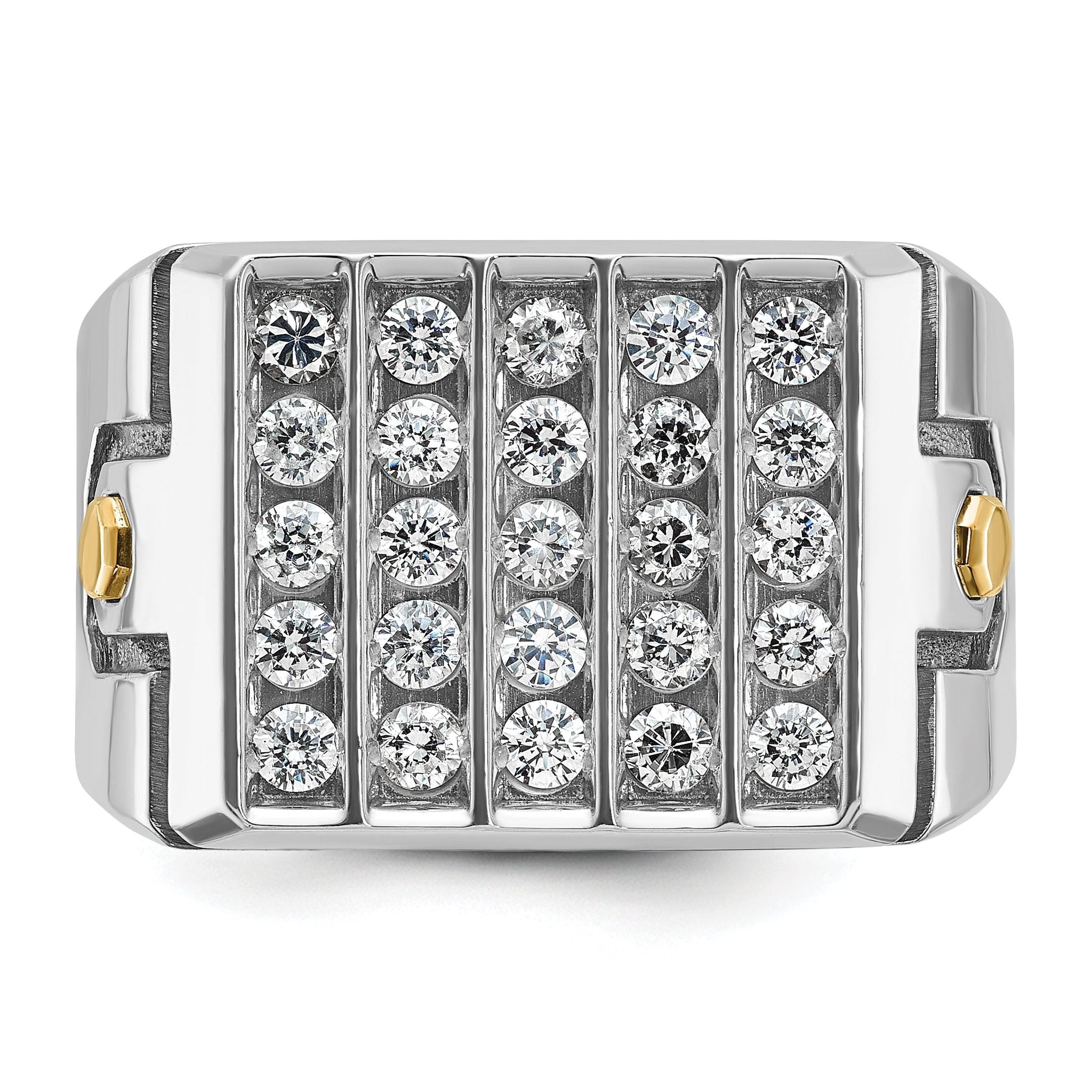 14k Two-tone with Black Rhodium Men's Polished and Grooved 5-Row 1 3/4 Carat AA Quality Diamond Clus