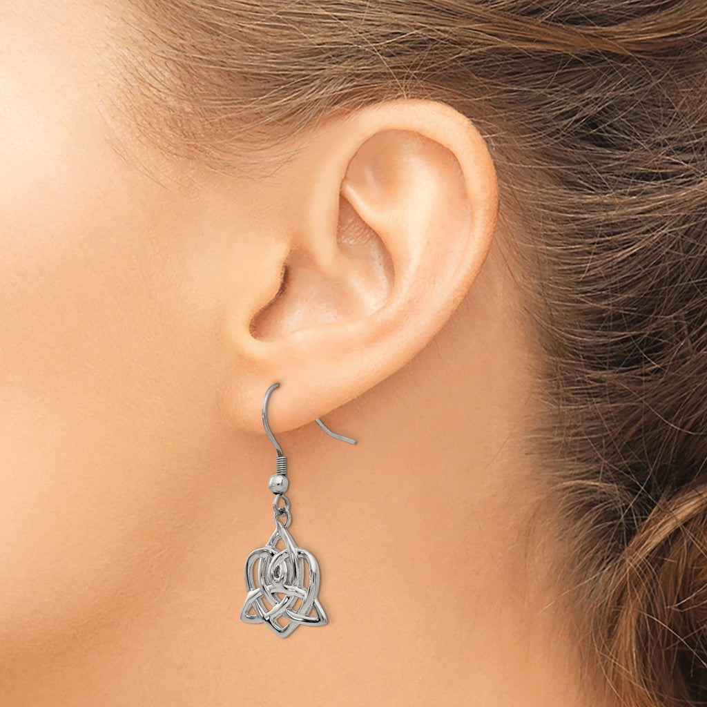 Stainless Steel Polished Heart Knot Drop Dangle Earrings for Women