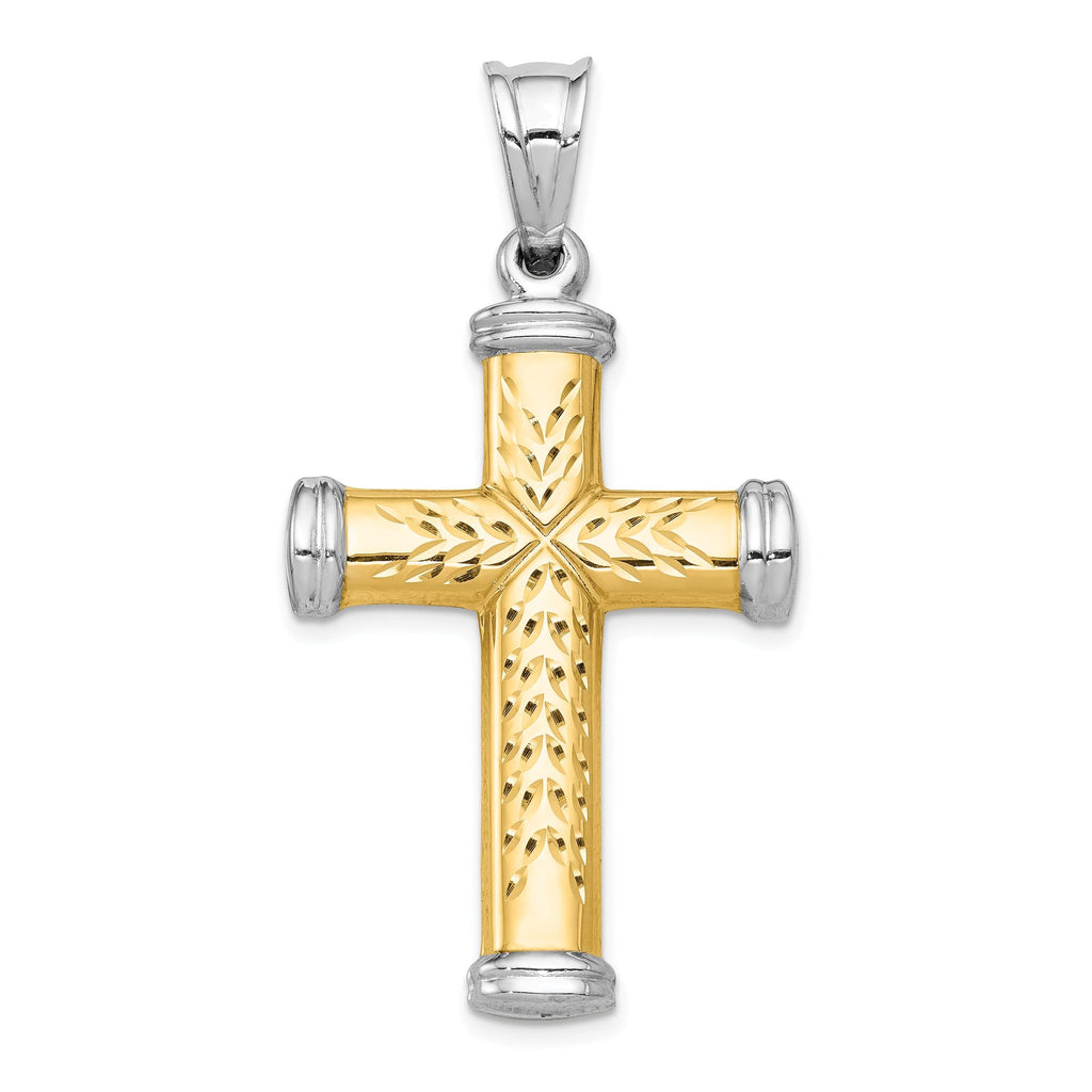 14K Two-Tone Gold Reversible Cross Pendant with Rhodium Accents