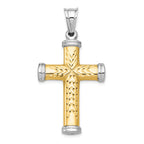 14K Two-Tone Gold Reversible Cross Pendant with Rhodium Accents