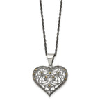 Chisel Stainless Steel Antiqued and Polished with Marcasite Heart Pendant on a 20 inch Singapore Chain Necklace