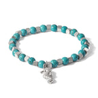 Stainless Steel Polished 6.5mm Seahorse Imitation Turquoise Beaded Stretch Bracelet for Women