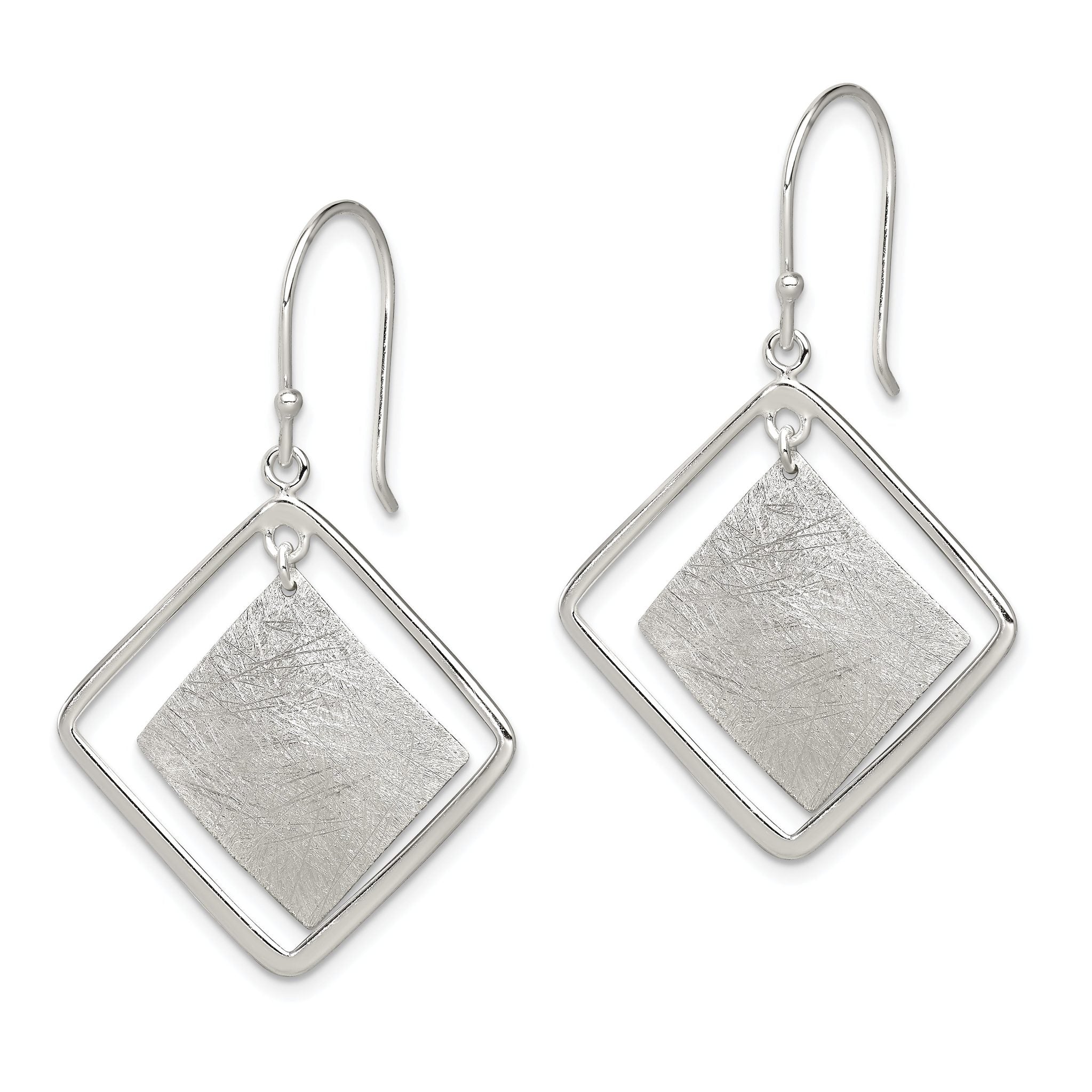 Sterling Silver Polished & Textured Double Square Dangle Earrings