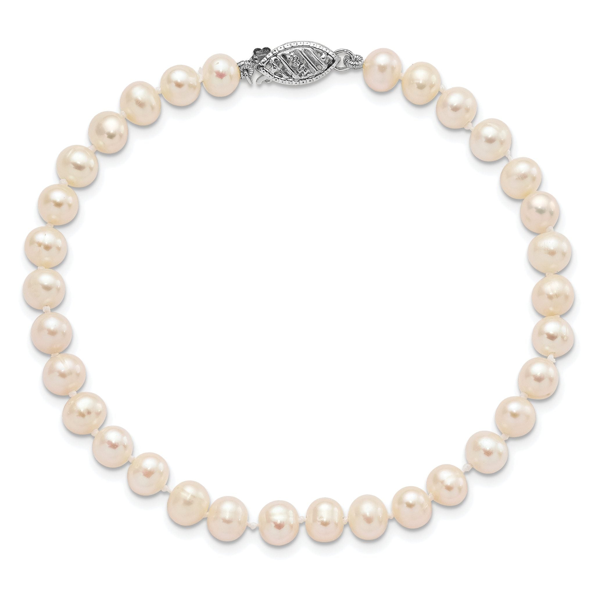 14k White Gold 5-6mm White Near Round Freshwater Cultured Pearl 7.5 inch Bracelet