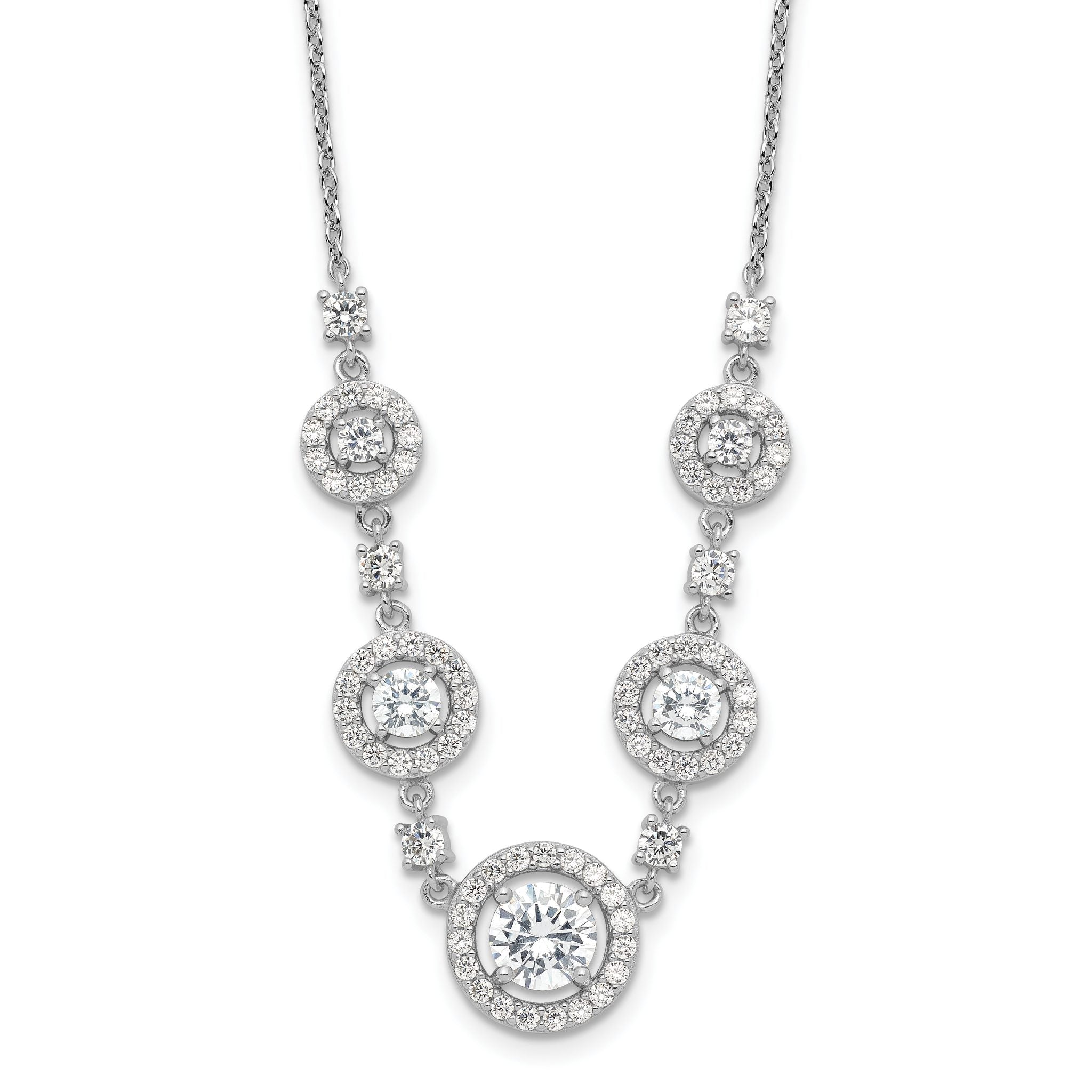 Cheryl M Sterling Silver Rhodium-Rhodium-Plated Brilliant-cut CZ Fancy Halo Circles 18 Inch Necklace Main image