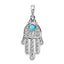 14K White Gold Turquoise Filigree Chamseh Pendant with Rhodium Finish