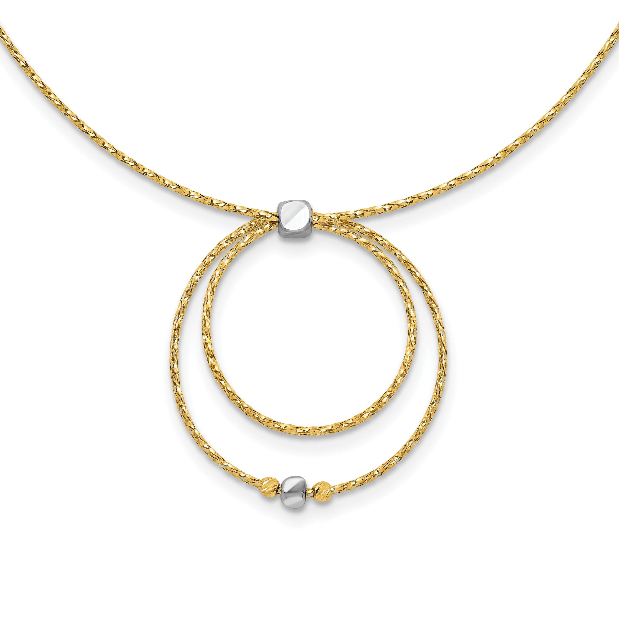 14K w/Wht Rhodium-Platedod Polished/DC Circle Pendant w/1in ext. Necklace Main image
