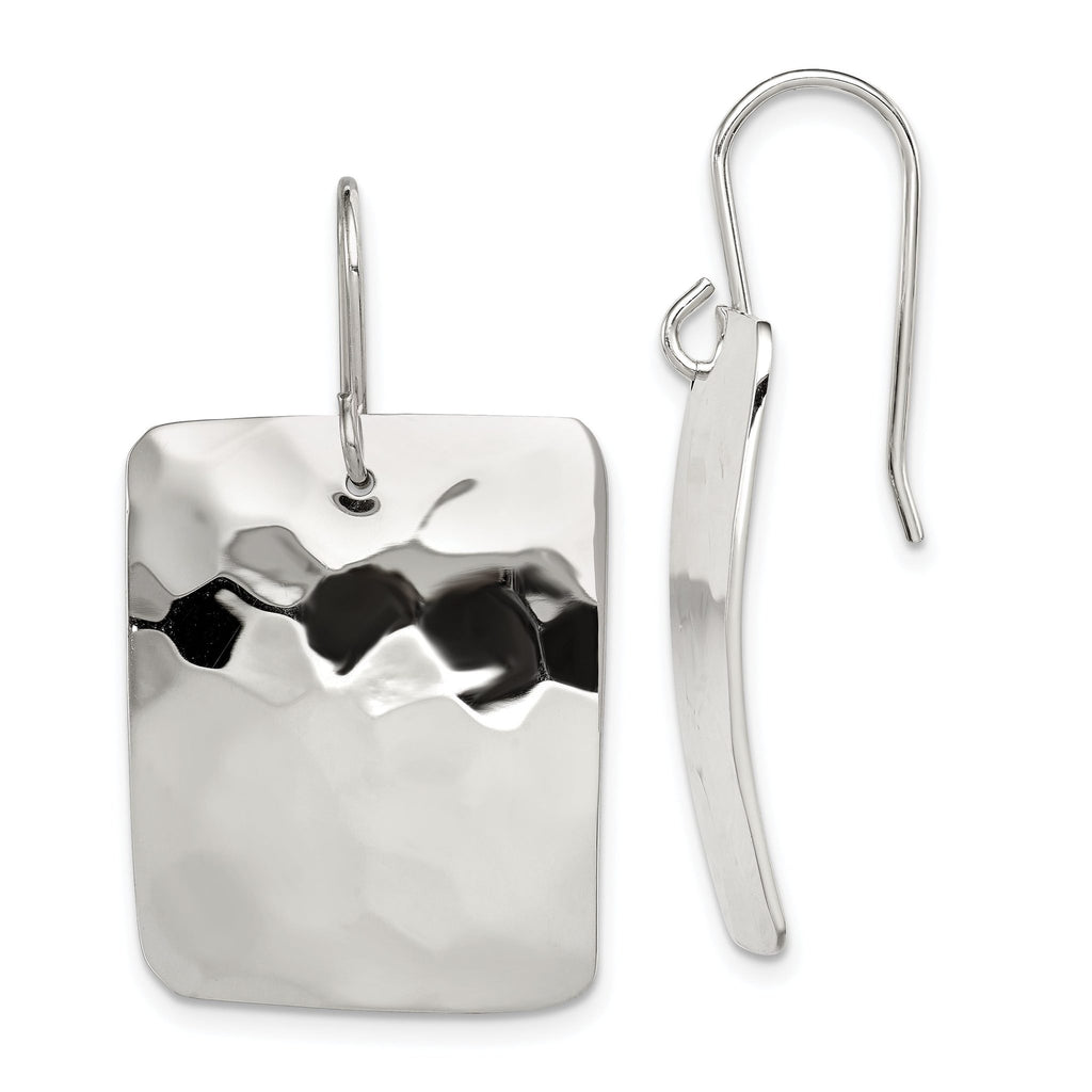 925 Sterling Silver Hammered Rectangle Dangle Earrings with Polished Finish