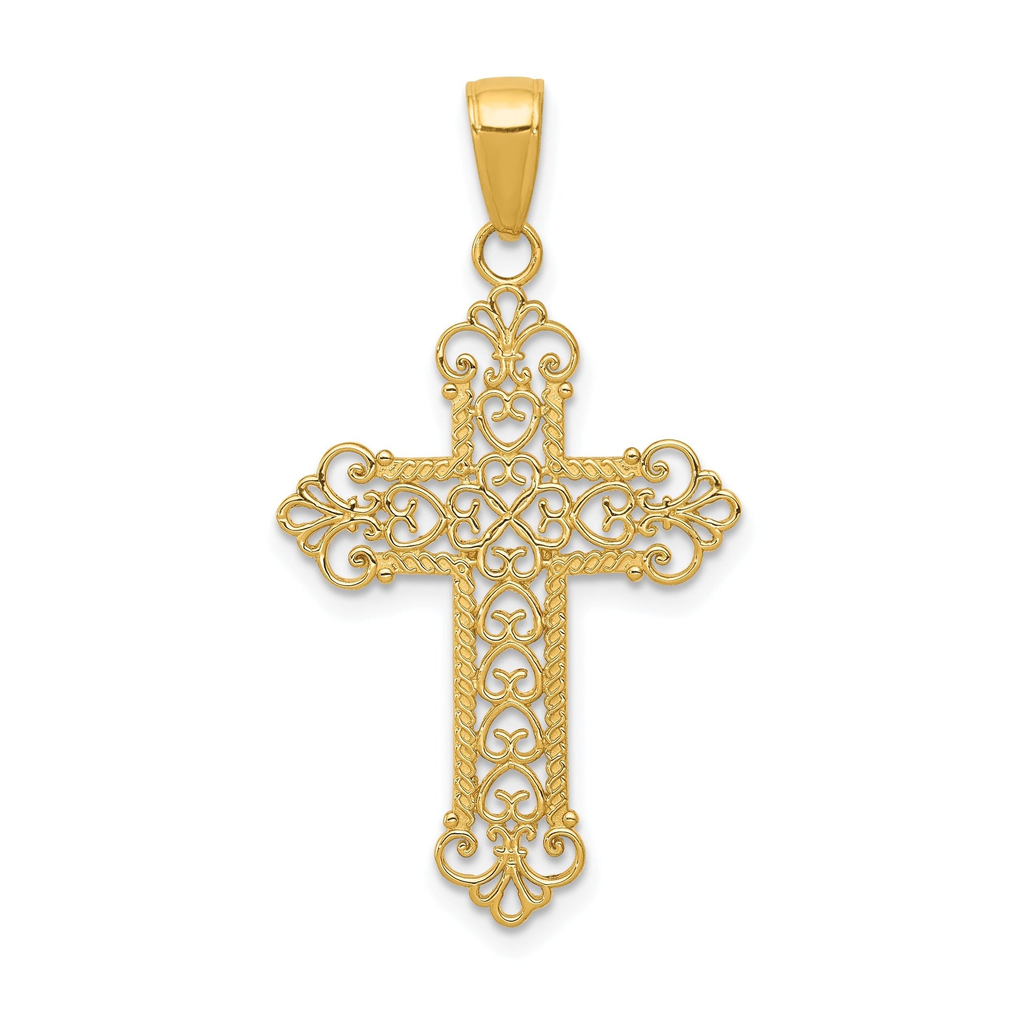 14K Gold Fleur De Lis Cross Pendant with Solid Cast Design Main image