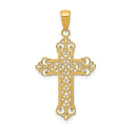 14K Gold Fleur De Lis Cross Pendant with Solid Cast Design
