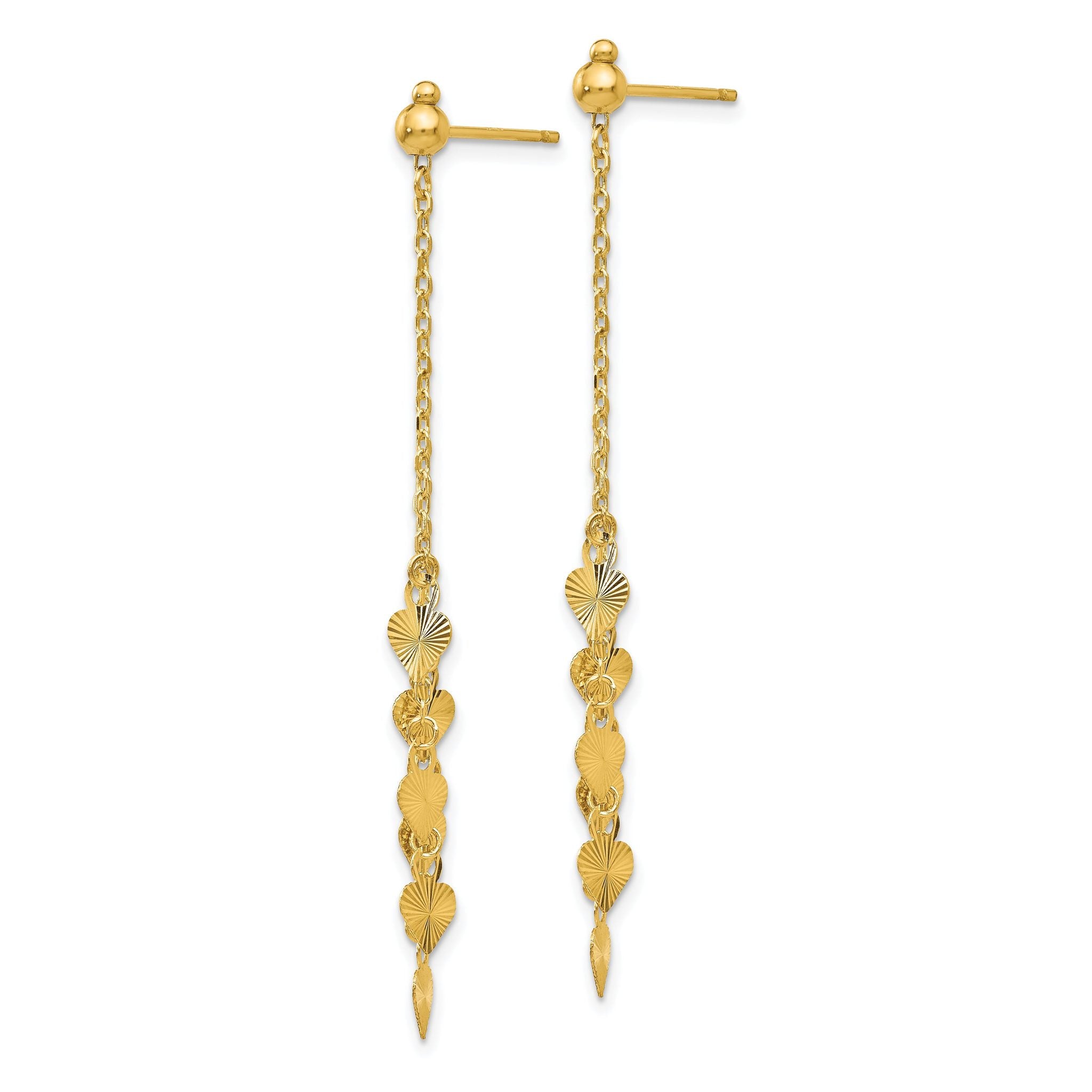 14K Diamond Cut Heart Post Dangle Earrings Secondary image