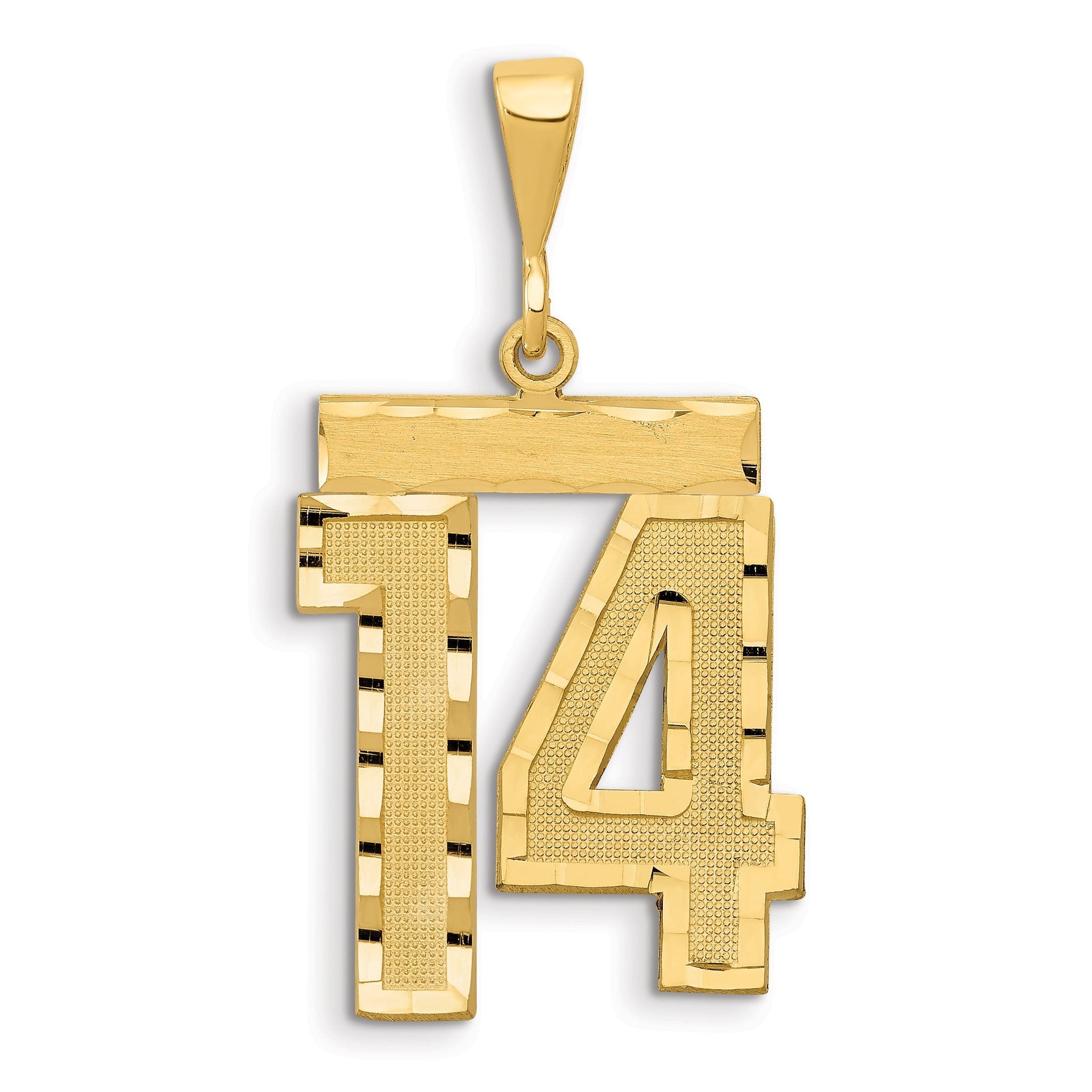 14K Gold Large Diamond-Cut Number 14 Charm Brushed Finish